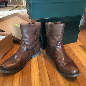 Brown leather booties
